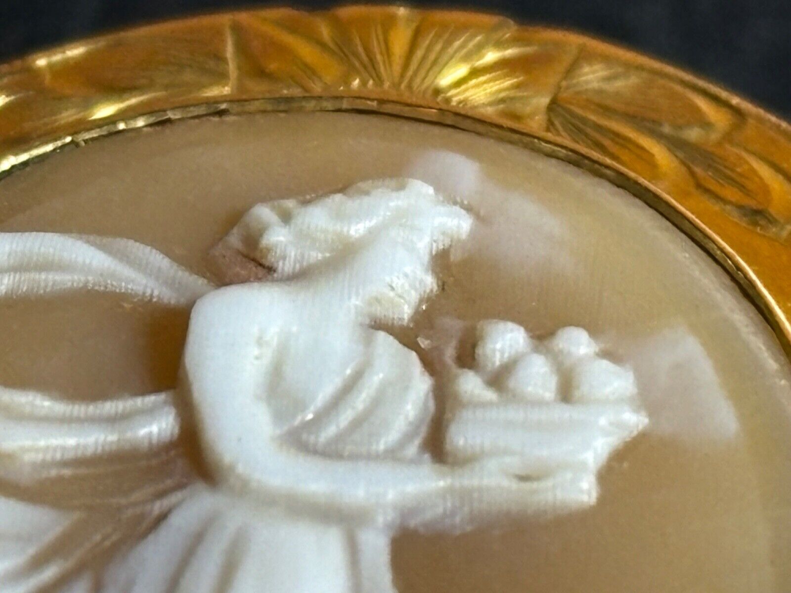 Antique Victorian 10K gold & Hand Carved Shell Ca… - image 4
