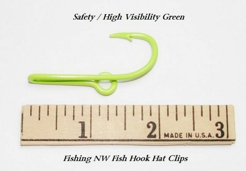 Safety / High Visibility Green Colored Eagle Claw Fish Hook Hat Clip / Pin - Picture 2 of 12