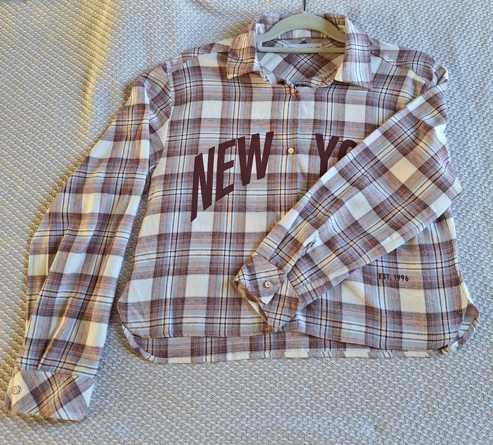 Camisa a Cuadros Zara Niñas Talla 13-14y Manga Larga Botón Rosa Blanco 100% Algodón  Foto 3 de 4