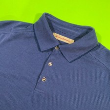 Tommy Bahama Mens Large Navy Blue Textured Honeycomb Short Sleeve Polo Shirt