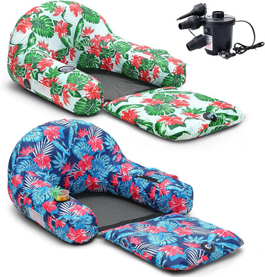 2Pcs Inflatable Pool Float Lounge 2 in 1 Chair with Bottom Mesh Electric & Air P