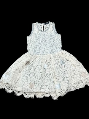 GIRL'S MONNALISA JACKIOO  IVORY LACE DRESS SLEEVELESS  STAR PATCHES  XS 12-14