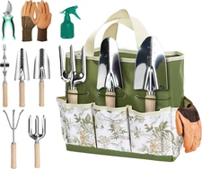 9-Piece Garden Tool Set, Heavy Duty Gardening Hand Tools with Wood Handle