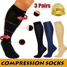 3 Pairs Copper Compression Socks 20-30mmHg Graduated Support Mens Womens S-XL