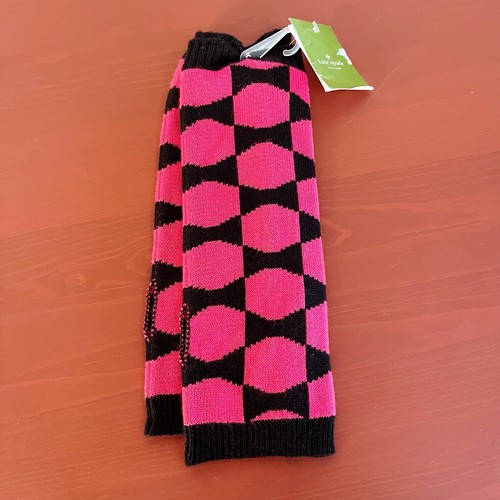 Kate Spade NWT Signature Bow Knit Arm Warmers Pink Black Winter Outdoor