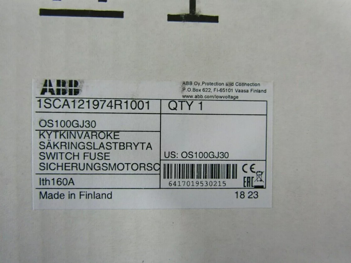 Original New ABB 1SCA121974R1001 OS100GJ30 Fused Switch Free Shipping