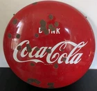 Vintage 1950's Drink Coca Cola Soda Pop 24" Porcelain Metal Curved Button Sign