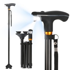 Walking Cane with LED Light - Foldable, Adjustable, Collapsible, Free Standin...