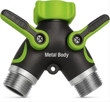 Garden Hose Splitter 2 Way Heavy Duty - Leakproof Full Metal Body Faucet Spigot