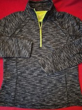 Tek Gear 1/4 Zip Pullover Women's Large Black Gray Yellow Polyester