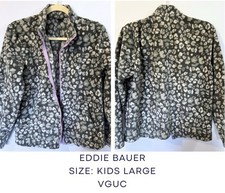 Eddie Bauer Kids' Girl s Leopard Print Gray Fleece Full Zip Jacket Size Large 14