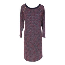 Talbots Knit Dress Size Large Multi-Color Gold Button Accent & 3/4 Sleeves