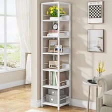 6-Tier Corner Shelf, 75 Inch Tall Narrow Bookshelf Etagere Shelves Storage Rack