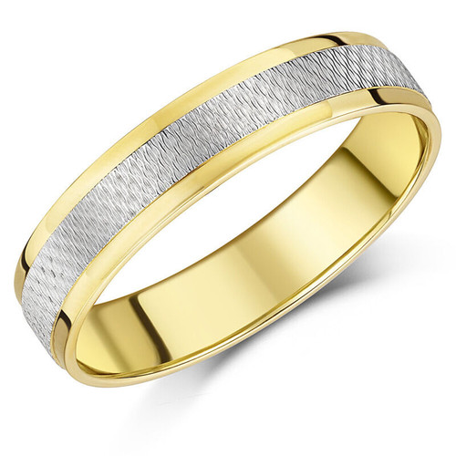 5mm 9ct Yellow & White Gold Textured Wedding Band Court Shaped UK Hallmarked 375 - Picture 1 of 4