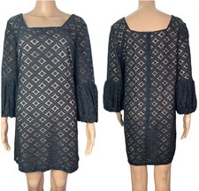 Anna Sui x Anthropologie Illusion Corby Black Lace Balloon Sleeve Shift Dress 4