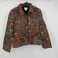 Boho Womens Lagenlook Tapestry Jacket Size L Vintage Artsy Maximalist Festival