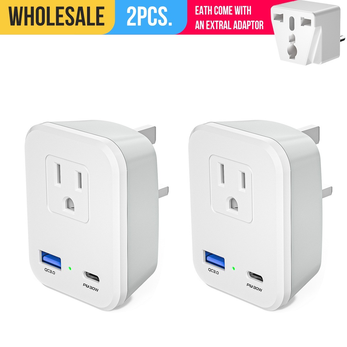 , 2 Type G And Type B Us.to Uk Travel Adapters.