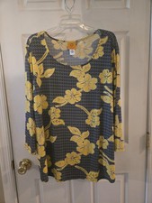 Ruby Rd. Women  s Floral Blouse/Plus Size 3X/ Textured Dots/Black, Yellow, White