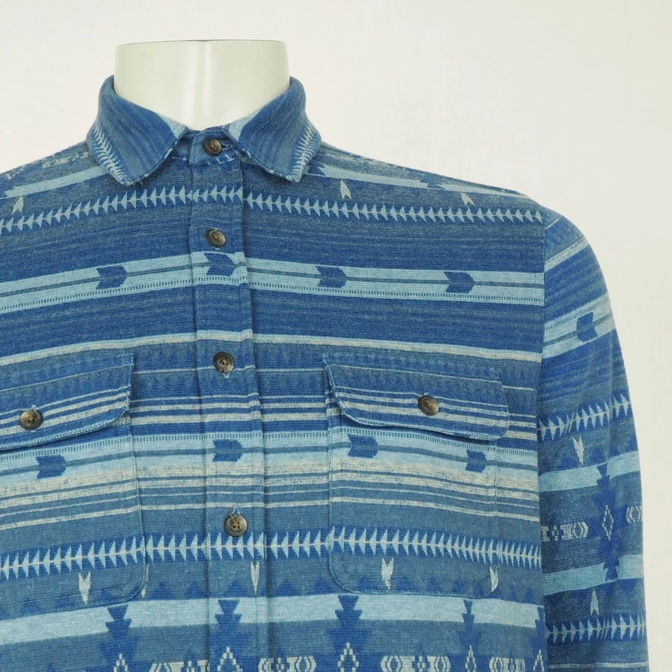 Faherty Flannel Shirt Mens Medium Blue Aztec Striped Doug Good Feather Legend - Image 2 of 4