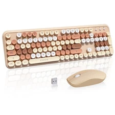 Colorful Keyboard and Mouse Wireless,Wireless Retro Typewriter Keyboard Mouse...