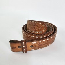 Vtg Western Cowboy Leather Cowhide Belt Men 36 Tooled Rodeo Tan Thick Stitch