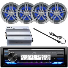 JVC KD-X38MBS 1 DIN USB LED Stereo Receiver, 4x 6.5" Speaker, Antenna, Amp