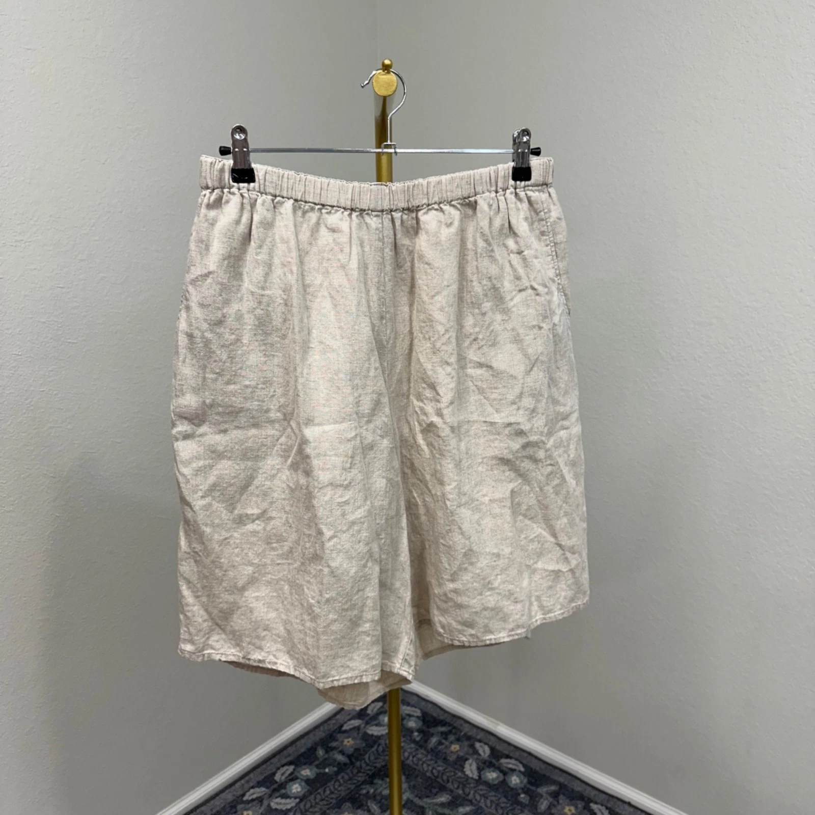 Flax By Jeanne Engelheart 100% Linen High Waisted Flowy Long Shorts Womens Large