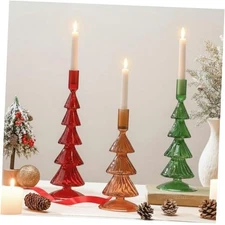  3 Pcs Christmas Tree Taper Candle Holder Christmas Glass Candlestick Holders 
