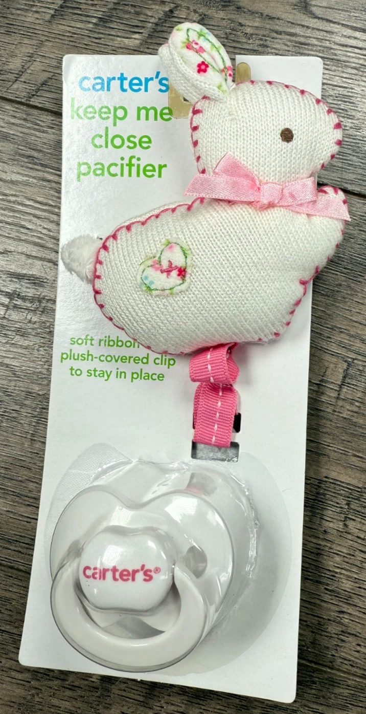 Baby Girl New Vintage Carter's 2pc Pink Bunny Rabbit Pacifier & Holder