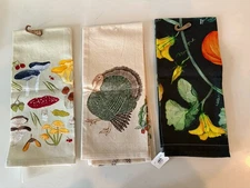 3 - NOW Designs Autumn Dish Towels, Mushrooms, Turkey, Gourds, Cotton, NWT