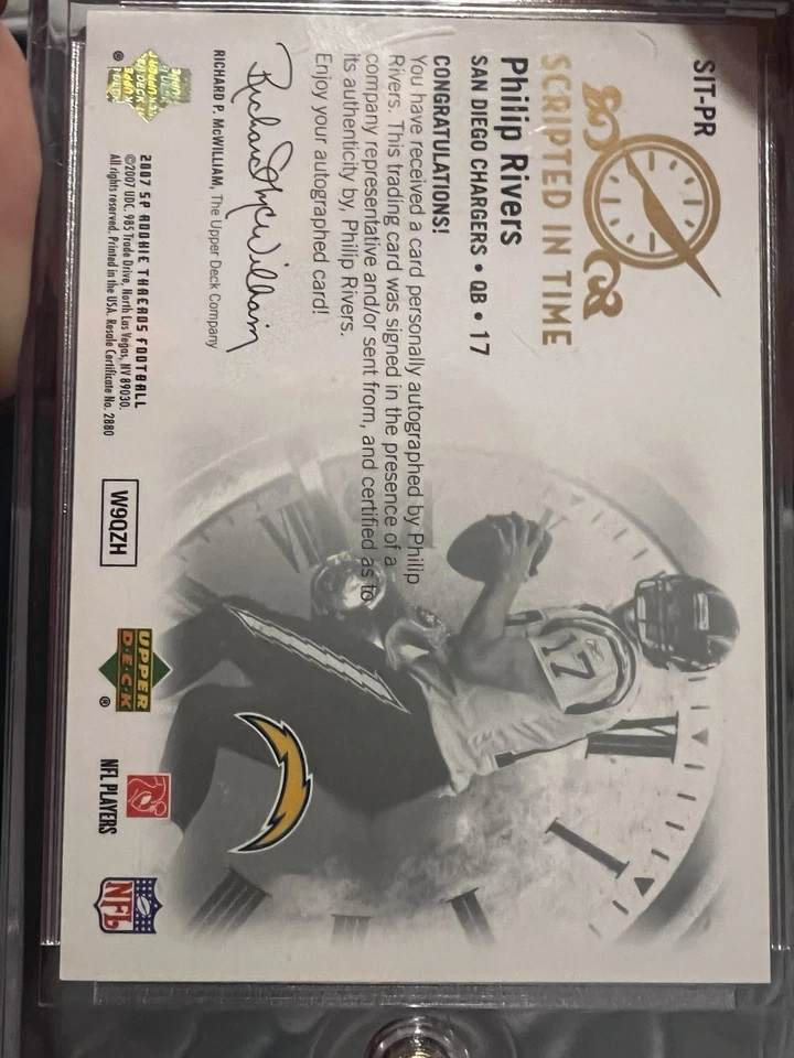 2007 SP Rookie Threads - Scripted in Time Philip Rivers #SIT-PR /100 (AU) - Image 2 of 2