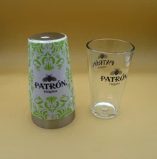 Patron Tequila Shaker 2 Pc Set Boston Style Cocktail Shakers Stainless & Glass