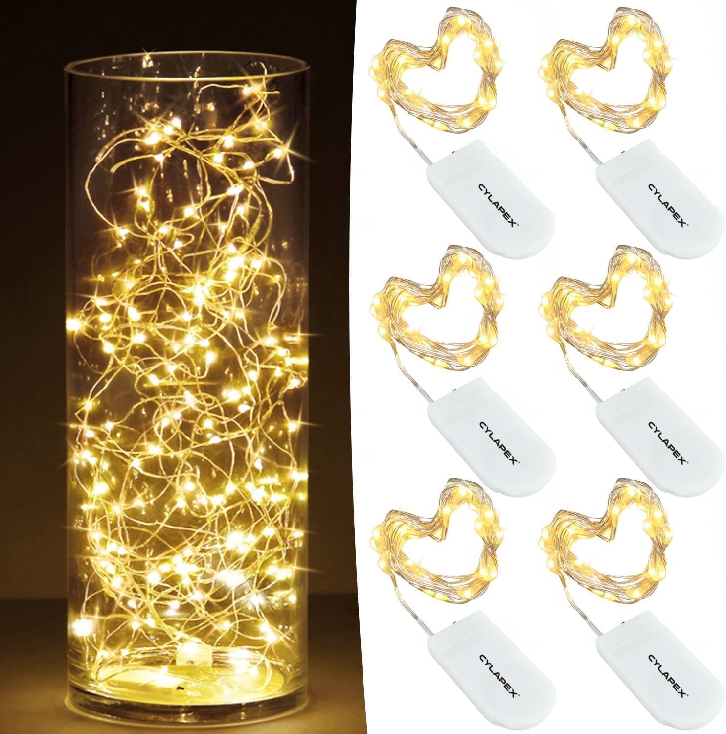 CYLAPEX 6 Pack Warm White Fairy Lights String Battery Operated