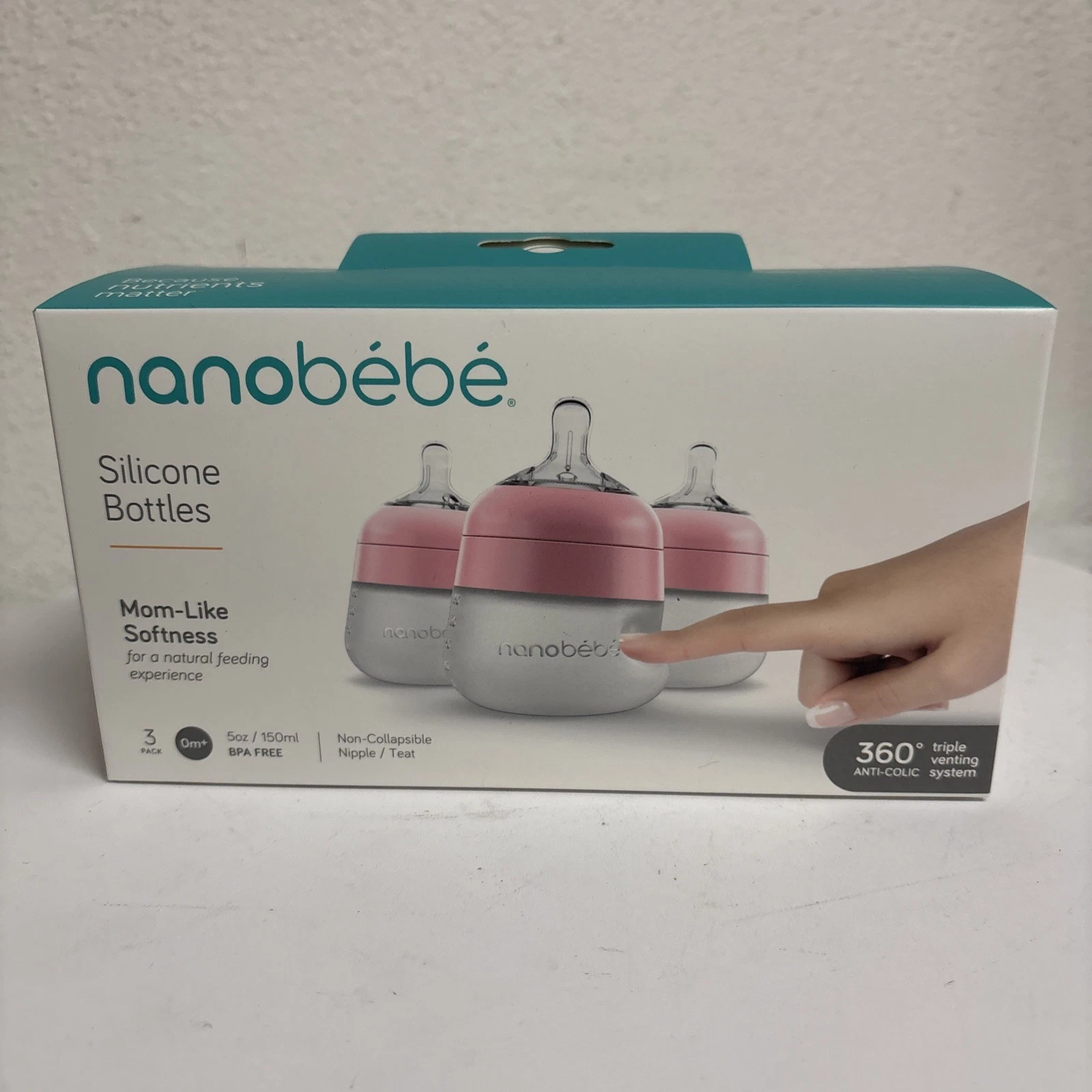 Nanobebe Flexy Silicone Baby Bottles - 5oz set of 3 Pink Per Box - New