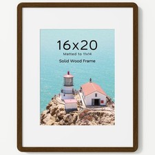 16x20 Picture Frame, Solid Walnut Wood Photo Frame with Mat for 11 14, Poster...