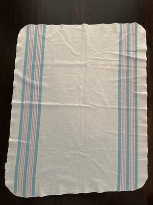 Vintage Medline Hospital Baby Blanket Pink Blue Stripe White Receiving Cotton