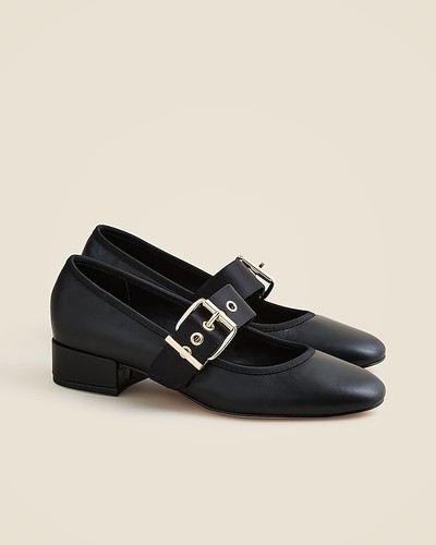 J.Crew 7.5 Teagan Mary Jane Heels Pumps in Black Leather With Satin Straps NIB