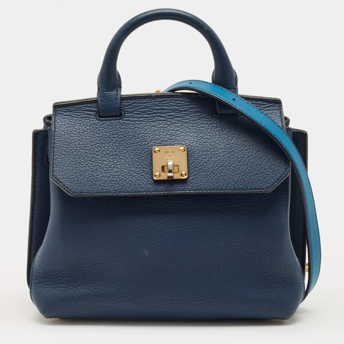 MCM Milla Flap Two Tone Blue Leather Top Handle Bag | eBay