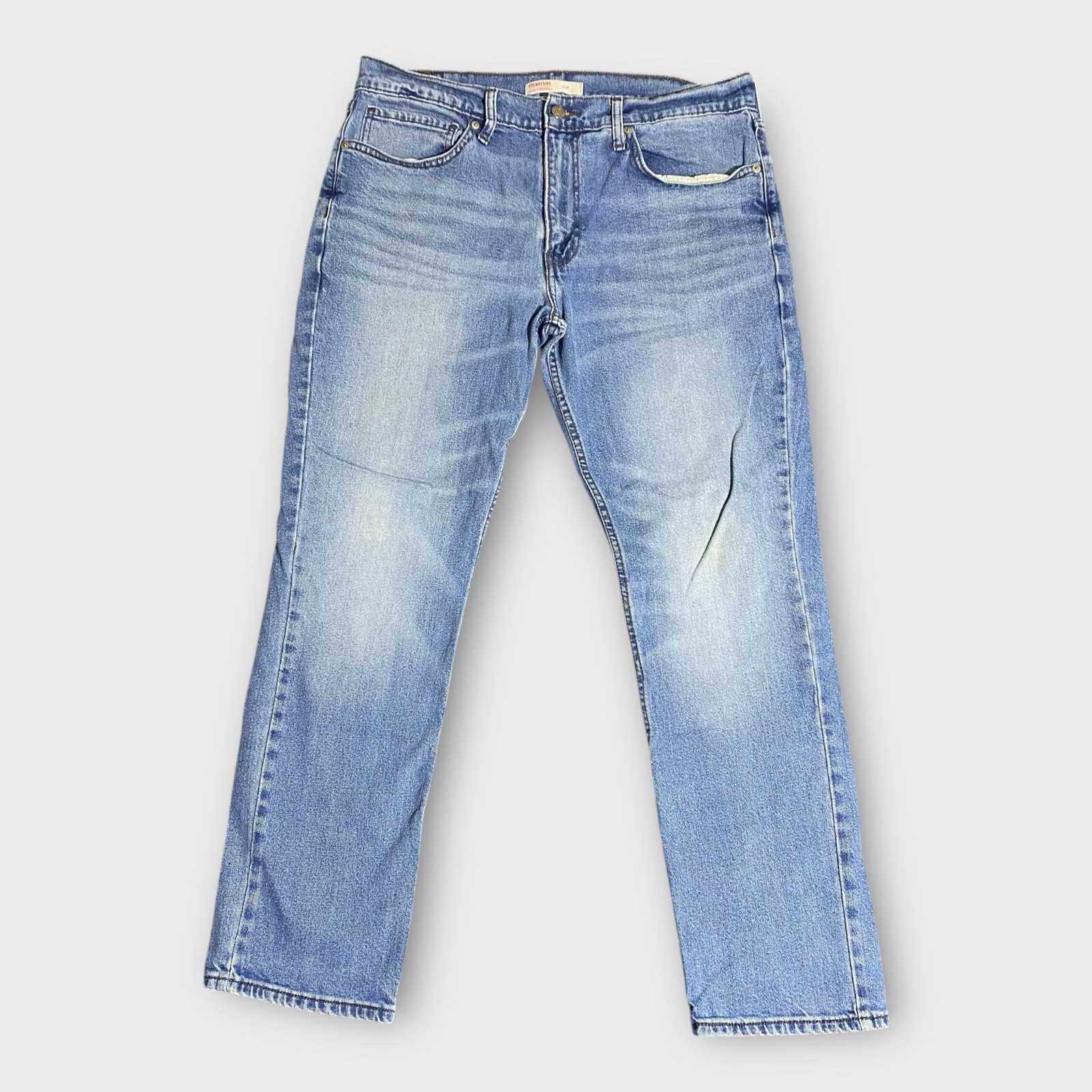 Signature Levis Strauss Jeans 36x30 Blue Light Wash Cotton Stretch Slim Fit