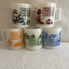 Vintage Davy Crockett Milk Glass Childs Mugs Cups 1950's Hazel Atlas Lot Of 5