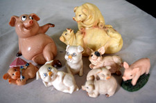 Vintage Piggy Piglet Hog Figurines Porcelain Resin 10 Piece Collection