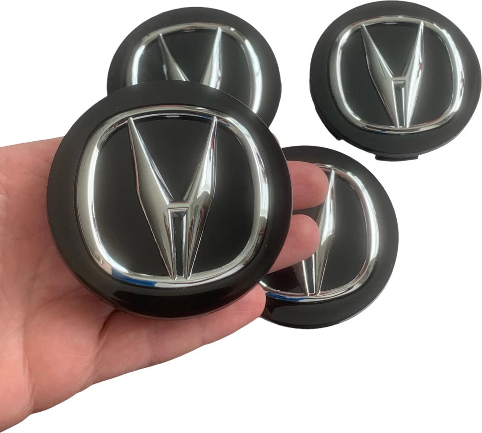 4x Tapas centrales de rueda Acura negras logotipo cromado para ACURA RDX MDX Foto 3 de 4