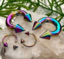 1pc Titanium Spiked Circular Barbell Horseshoe Septum, Eyebrow, Nipple Ring