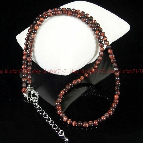 Natural Brazil Dark Red Garnet Beaded Necklace 18" - Round Gemstone Beads, Silver Plated, Handmade