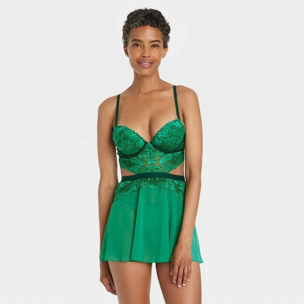 Women's Lace Push-up Babydoll - Auden GREEN S Small