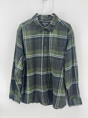 Eddie Bauer Mens Flannel Long Sleeve Button Up Shirt Size XXL 2XL Greene Plaud