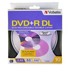 NEW Verbatim Advanced AZO DVD+R DL 8.5 GB 8X Disc Spindle Pack Of 10 - SEALED