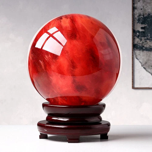 2LB Big Natural Red Smelting Quartz Crystal Sphere Healing Energy Ball W/ Stand - Foto 3 di 19