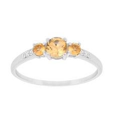 5MM Round Shape Citrine 925 Sterling Silver Three Stone Women Wedding Ring