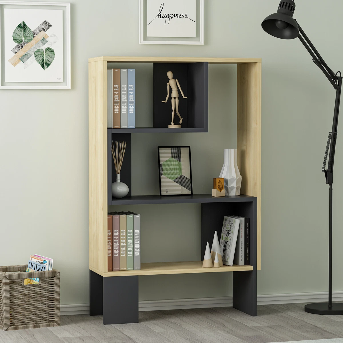 KayRana Keevy Anthracite and Oak Colour Bookcase Display Unit eBay